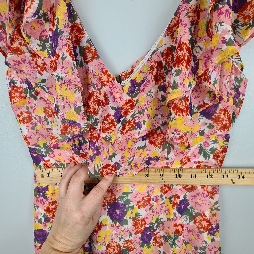 WAYF Chelsea Floral Tiered Ruffle Maxi Dress Pink Purple V-Neck High-Low Size S - Picture 4 of 12